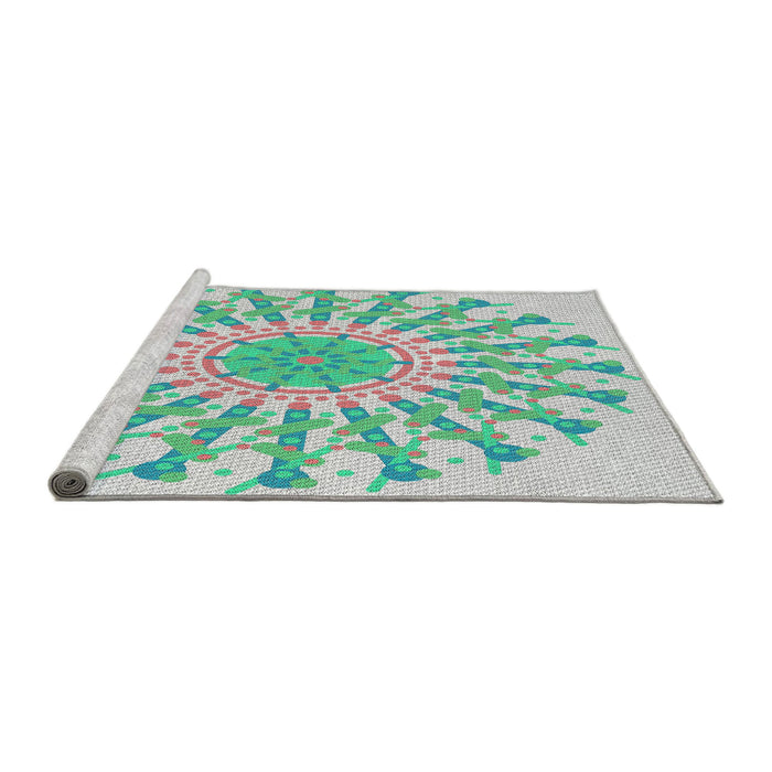 Serging Thickness of Machine Washable Transitional Magic Mint Green Rug, wshpat1932