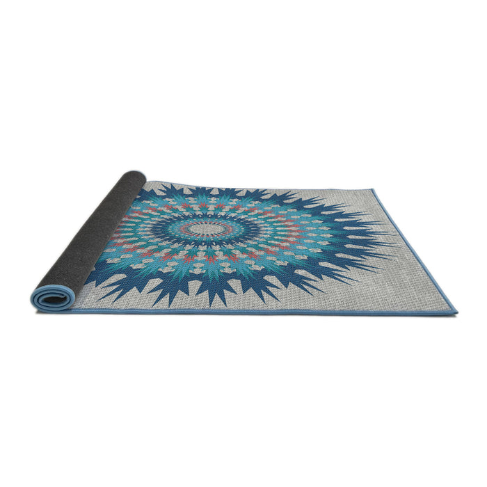 Thickness of Patterned Steel Blue Novelty Rug, pat1934