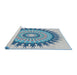 Serging Thickness of Machine Washable Transitional Steel Blue Rug, wshpat1934