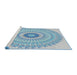 Serging Thickness of Machine Washable Transitional Blue Rug, wshpat1938