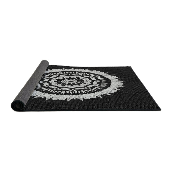 Thickness of Patterned Black Novelty Rug, pat1959