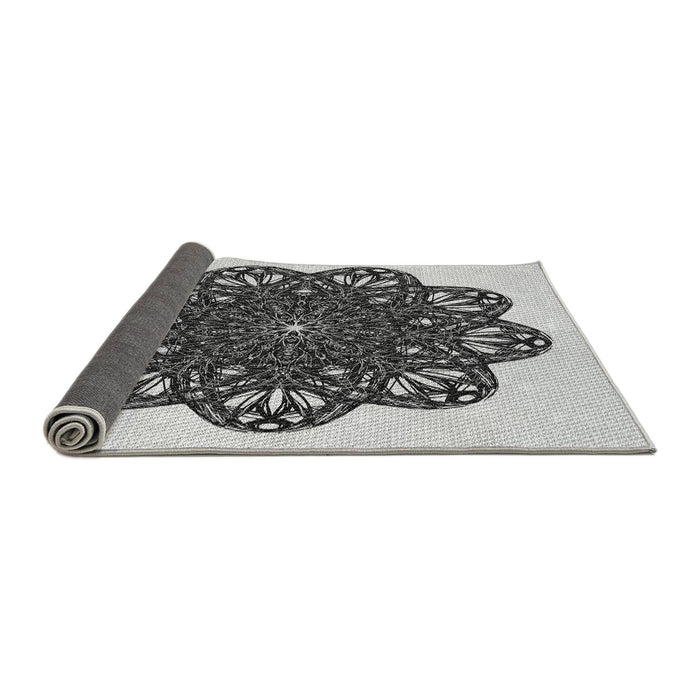 Thickness of Patterned Platinum Gray Novelty Rug, pat1982