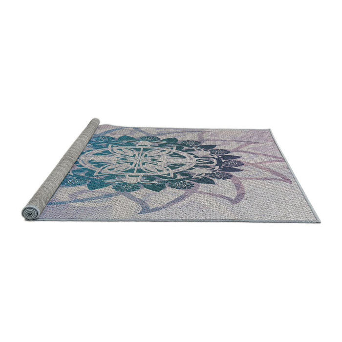 Serging Thickness of Machine Washable Transitional Slate Blue Grey Blue Rug, wshpat1986