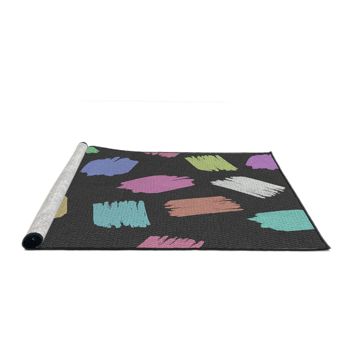 Serging Thickness of Machine Washable Transitional Charcoal Black Rug, wshpat1991