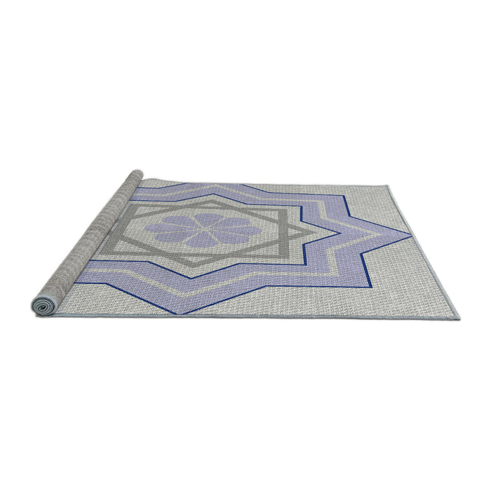 Serging Thickness of Machine Washable Transitional Water Blue Rug, wshpat2038