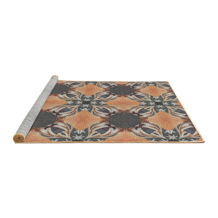 Serging Thickness of Machine Washable Transitional Sepia Brown Rug, wshpat2039