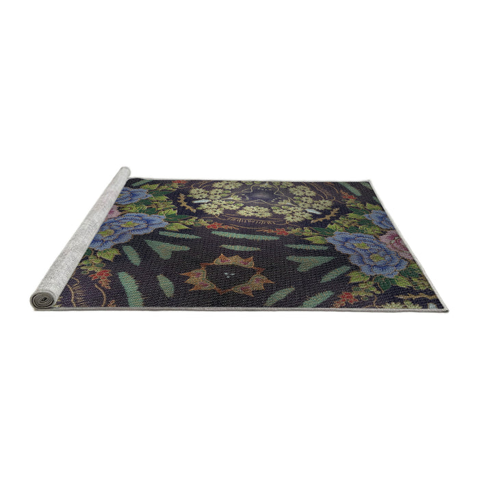 Serging Thickness of Machine Washable Transitional Charcoal Black Rug, wshpat2041