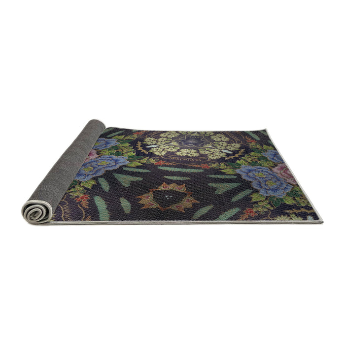 Thickness of Patterned Charcoal Black Novelty Rug, pat2041