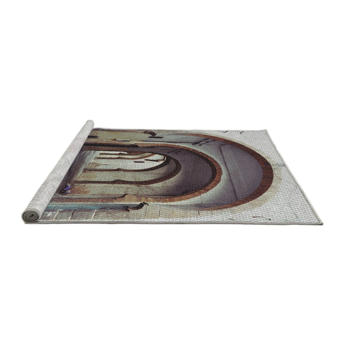 Serging Thickness of Machine Washable Transitional Pale Silver Gray Rug, wshpat2043