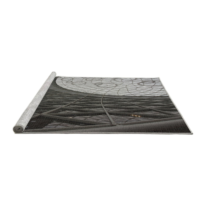 Serging Thickness of Machine Washable Transitional Charcoal Black Rug, wshpat2044