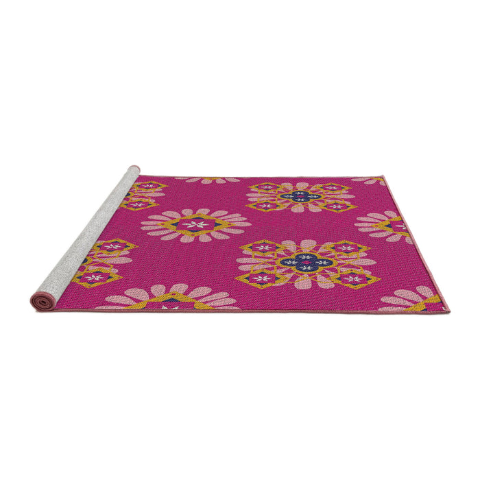 Serging Thickness of Machine Washable Transitional Dark Pink Rug, wshpat2047