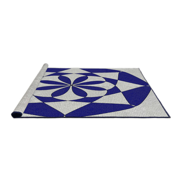 Serging Thickness of Machine Washable Transitional Cobalt Blue Rug, wshpat2049