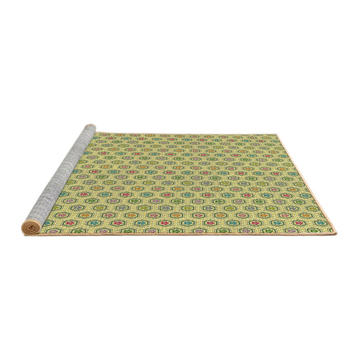 Serging Thickness of Machine Washable Transitional Mustard Yellow Rug, wshpat205
