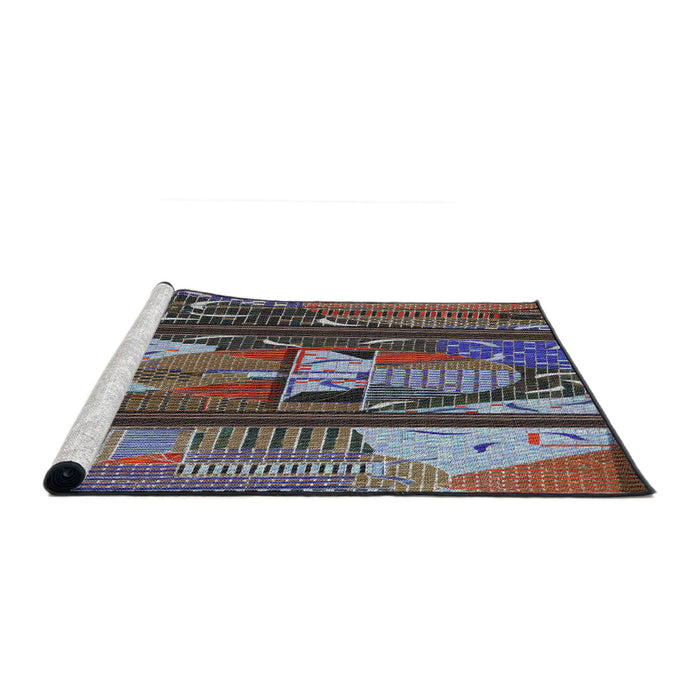 Serging Thickness of Machine Washable Transitional Dark Gray Rug, wshpat2051