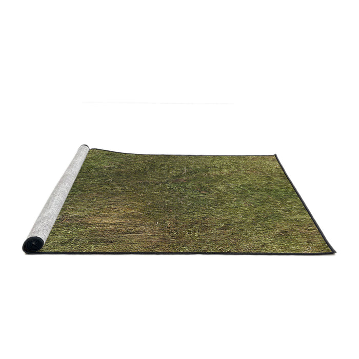 Serging Thickness of Machine Washable Transitional Brass Green Rug, wshpat2088