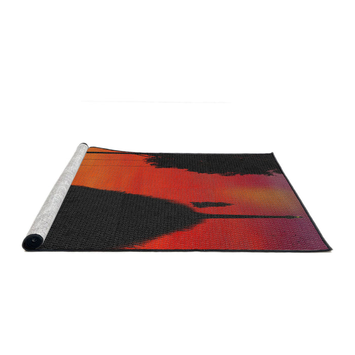 Serging Thickness of Machine Washable Transitional Chestnut Brown Rug, wshpat2091