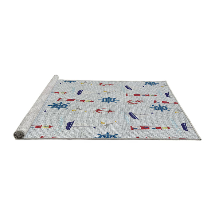 Serging Thickness of Machine Washable Transitional Water Blue Rug, wshpat2102
