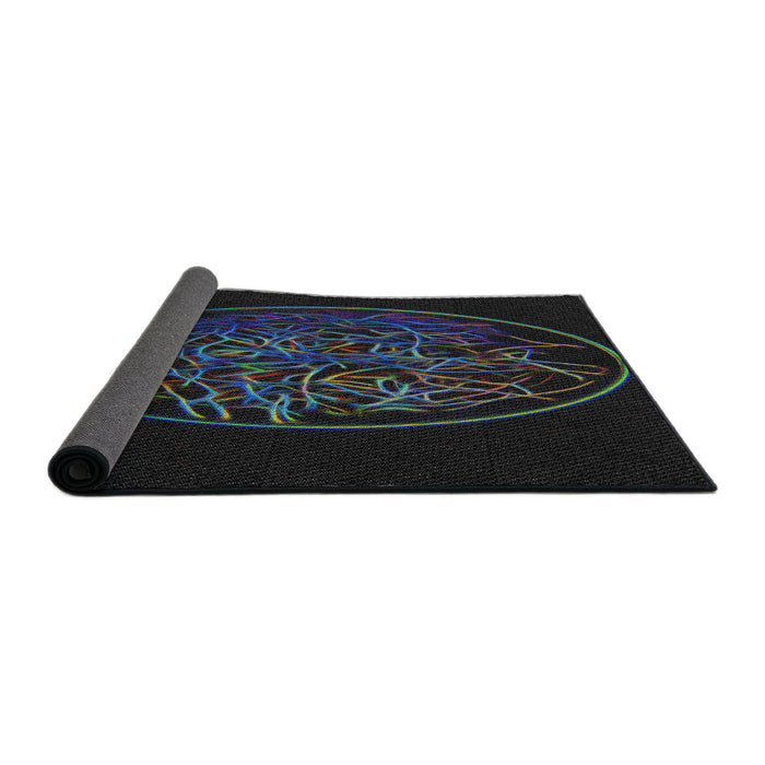 Thickness of Patterned Black Novelty Rug, pat2103