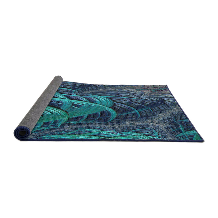 Thickness of Patterned Blue Green Novelty Rug, pat2124