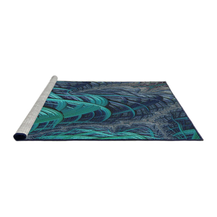 Serging Thickness of Machine Washable Transitional Macaw Blue Green Rug, wshpat2124