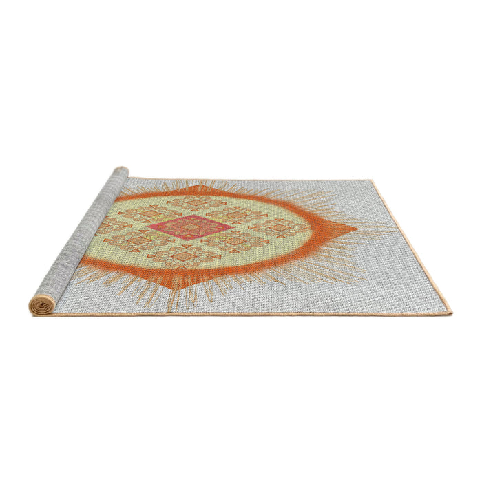 Serging Thickness of Machine Washable Transitional Orange Brown Rug, wshpat2140
