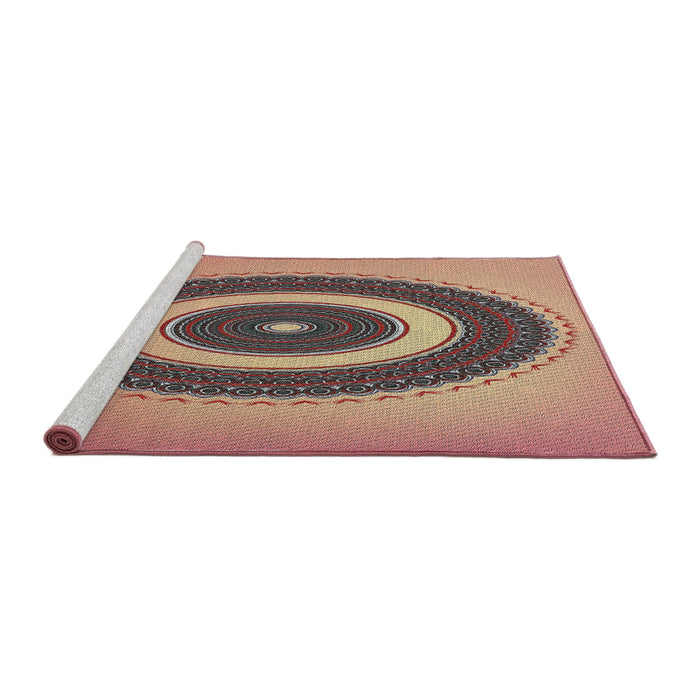 Serging Thickness of Machine Washable Transitional Brown Red Rug, wshpat2147