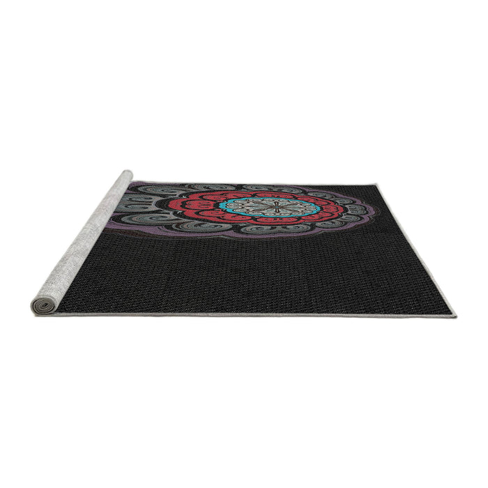 Serging Thickness of Machine Washable Transitional Carbon Gray Rug, wshpat2150
