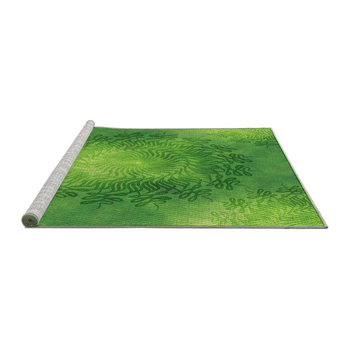 Serging Thickness of Machine Washable Transitional Green Rug, wshpat2152