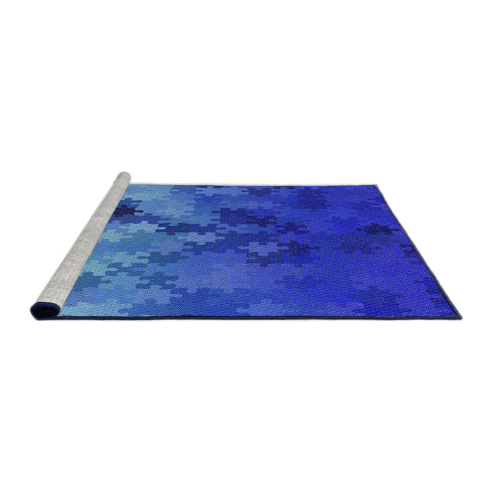 Serging Thickness of Machine Washable Transitional Blue Rug, wshpat2167