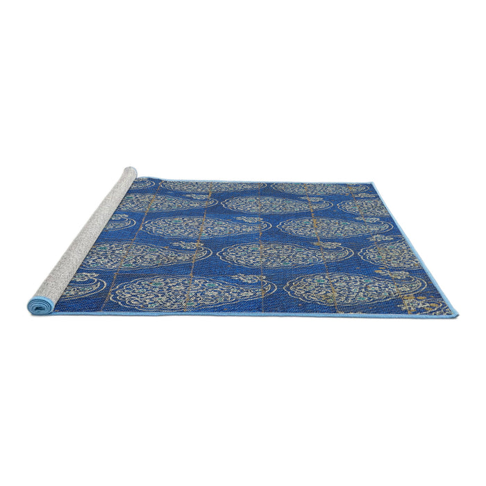 Serging Thickness of Machine Washable Transitional Blueberry Blue Rug, wshpat2215