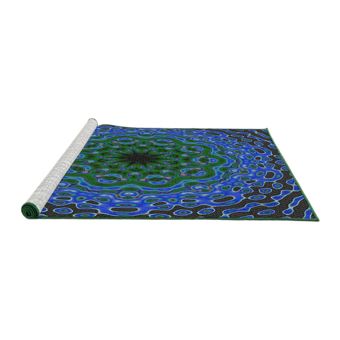 Serging Thickness of Machine Washable Transitional Deep-Sea Green Rug, wshpat2218