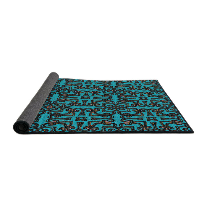 Thickness of Patterned Dark Turquoise Green Novelty Rug, pat2219