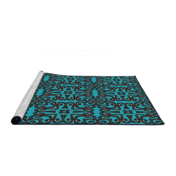 Serging Thickness of Machine Washable Transitional DarkTurquoise Green Rug, wshpat2219