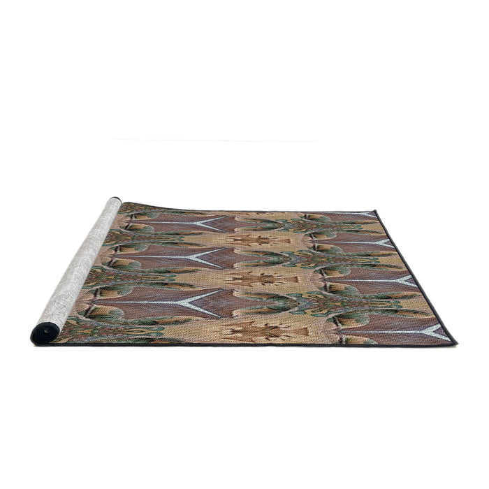 Serging Thickness of Machine Washable Transitional Light French Beige Brown Rug, wshpat2237