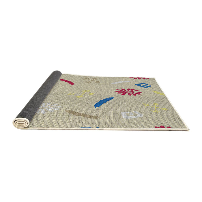 Thickness of Patterned Khaki Green Novelty Rug, pat2240