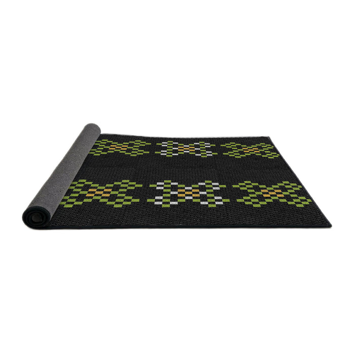 Thickness of Patterned Black Novelty Rug, pat2242