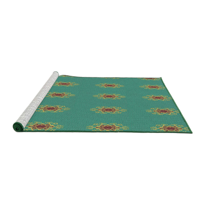 Serging Thickness of Machine Washable Transitional Emerald Green Rug, wshpat2251