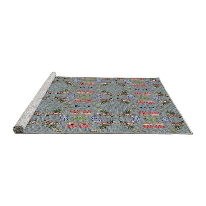 Serging Thickness of Machine Washable Transitional Carbon Gray Rug, wshpat2256