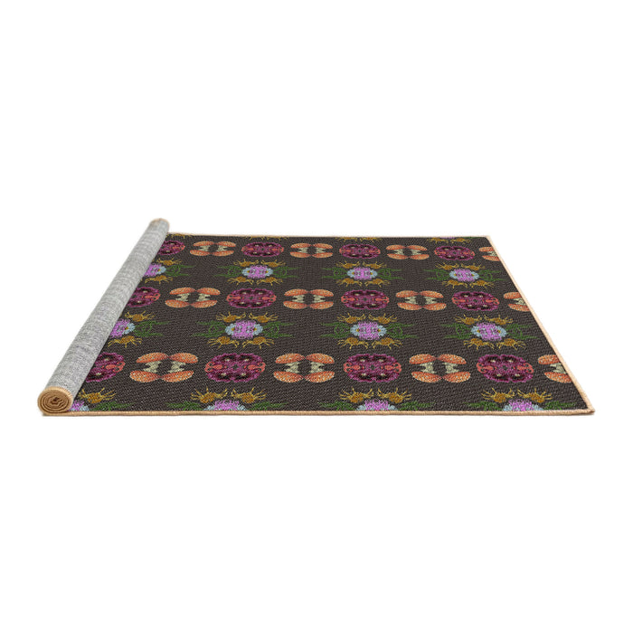 Serging Thickness of Machine Washable Transitional Dark Almond Brown Rug, wshpat2257
