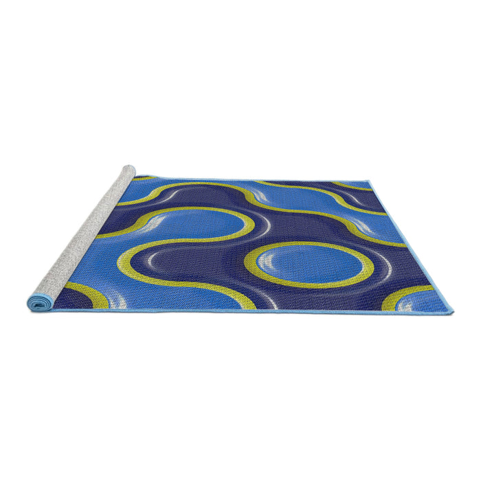Serging Thickness of Machine Washable Transitional Blueberry Blue Rug, wshpat2265