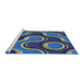 Serging Thickness of Machine Washable Transitional Blueberry Blue Rug, wshpat2265