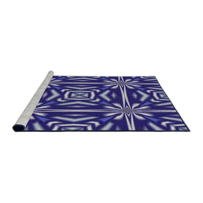 Serging Thickness of Machine Washable Transitional Earth Blue Rug, wshpat2291