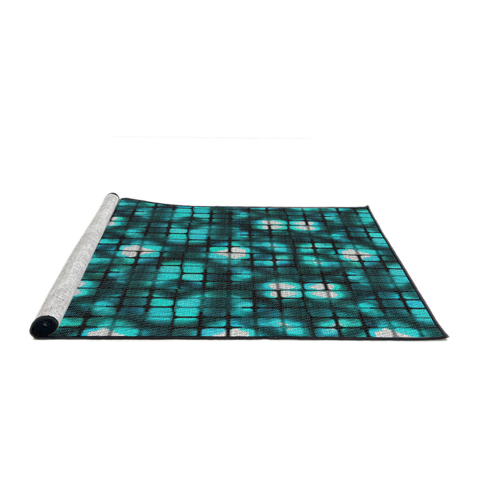 Serging Thickness of Machine Washable Transitional Macaw Blue Green Rug, wshpat2294