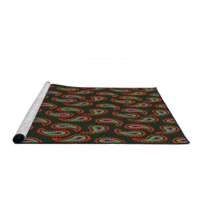 Serging Thickness of Machine Washable Transitional Dark Olive Green Rug, wshpat2295