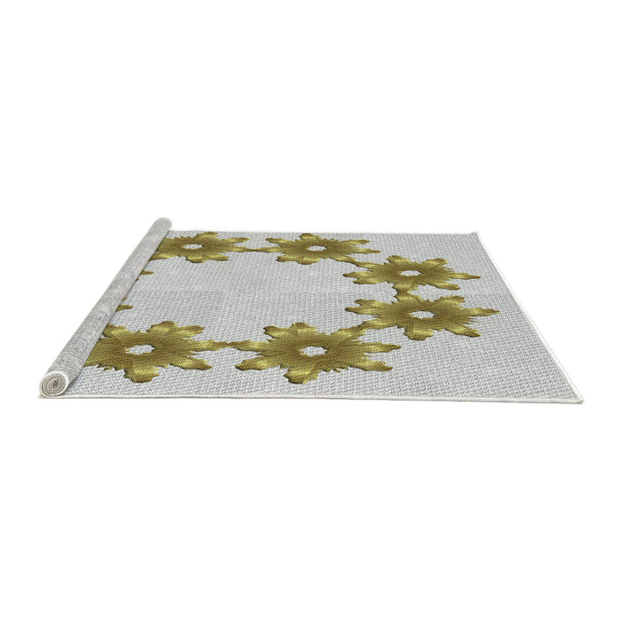 Serging Thickness of Machine Washable Transitional Khaki Green Rug, wshpat2302