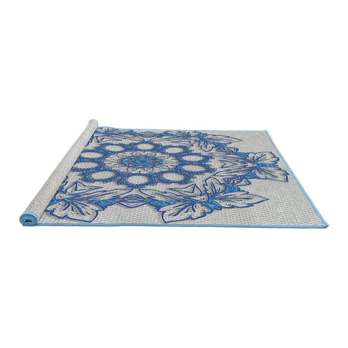 Serging Thickness of Machine Washable Transitional Steel Blue Rug, wshpat2304