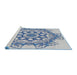 Serging Thickness of Machine Washable Transitional Steel Blue Rug, wshpat2304