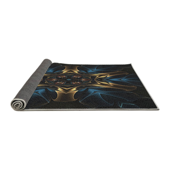 Thickness of Patterned Black Novelty Rug, pat2384