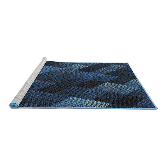 Serging Thickness of Machine Washable Transitional Night Blue Rug, wshpat2385