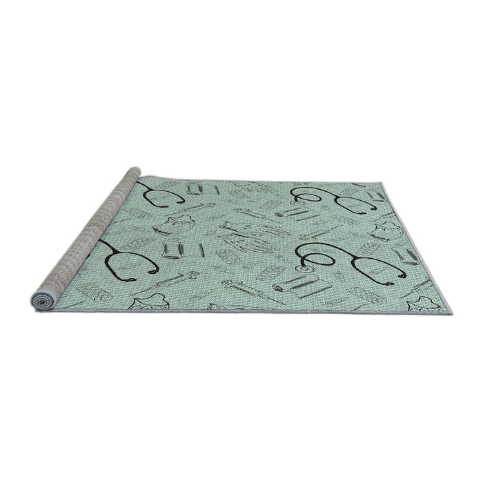 Serging Thickness of Machine Washable Transitional Light Slate Blue Rug, wshpat2402